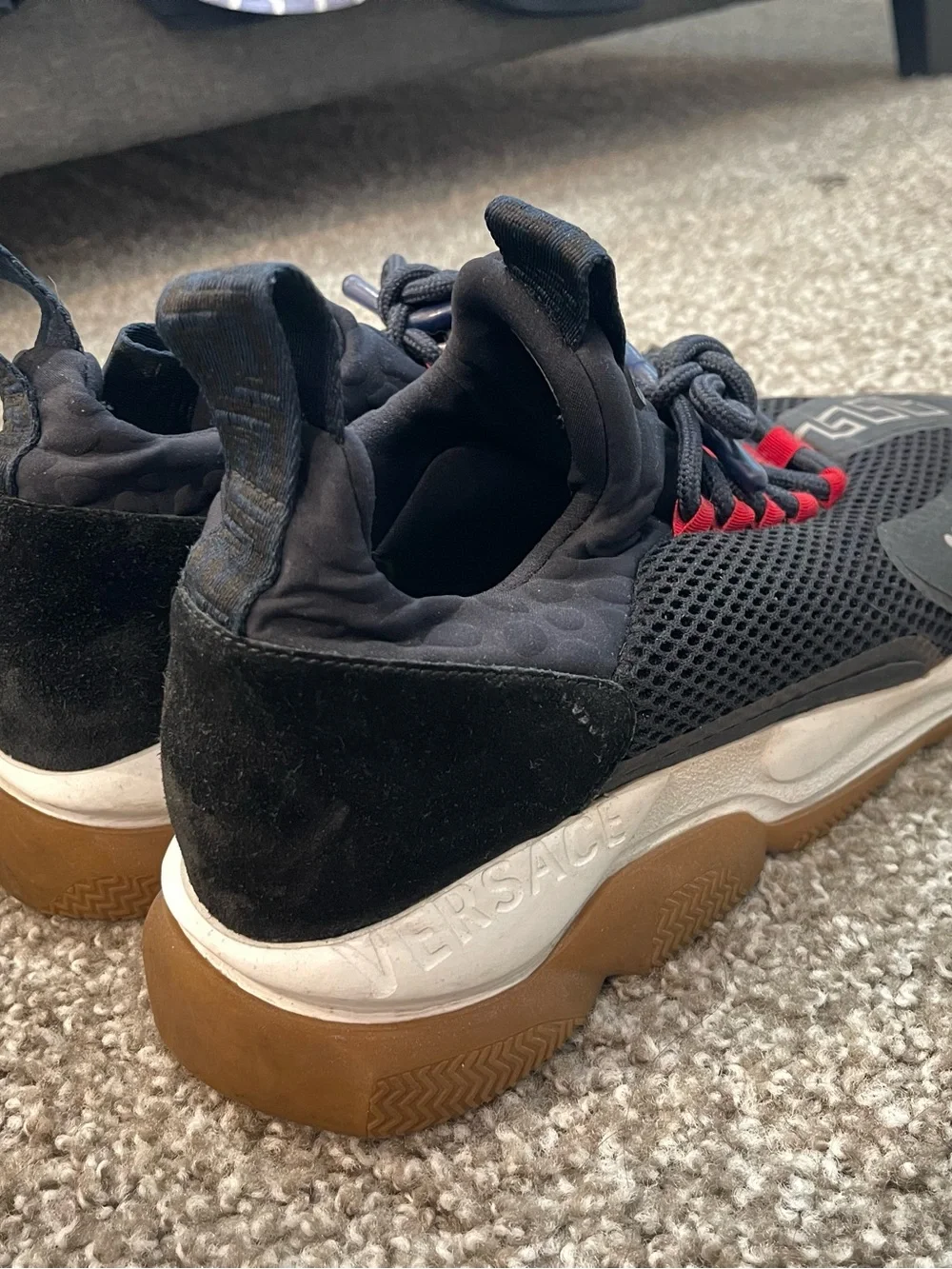 Versace Black Athletic Sneakers with Red Lace Accents